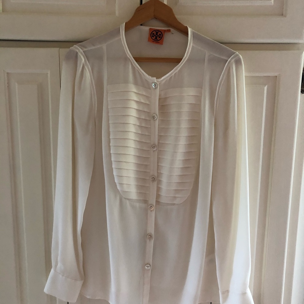 Tory Burch Sheer White Blouse Size 8
